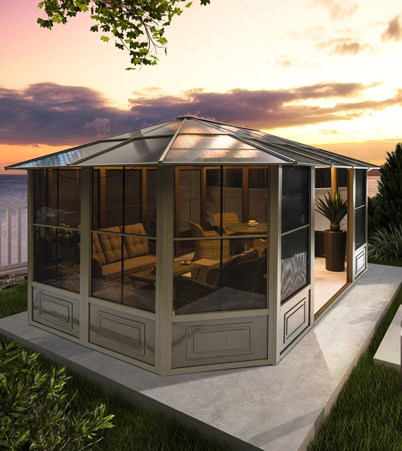 Sunroom с поликарбонатной крышей пик высотой 275 см/окна сетки экран/задний двор уличный садовый павильон
