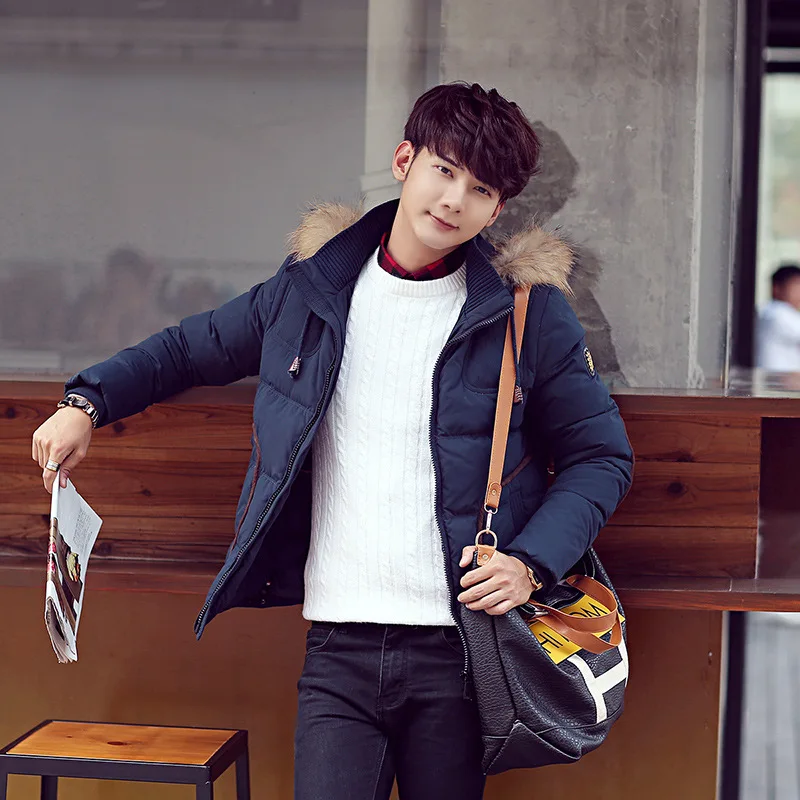 Korean men s hooded down jacket thick outwear Windbreaker parkas Windproof warm Jackets Down Coat parka