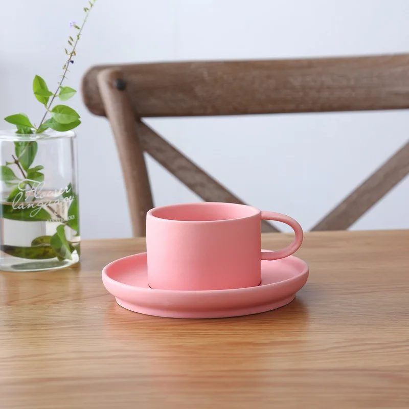 200 мл керамическая посуда для напитков кофейные чашки и кружки фарфоровые наборы блюдца кофейная кружка офисные чашки чашка для завтрака молока - Цвет: Pink