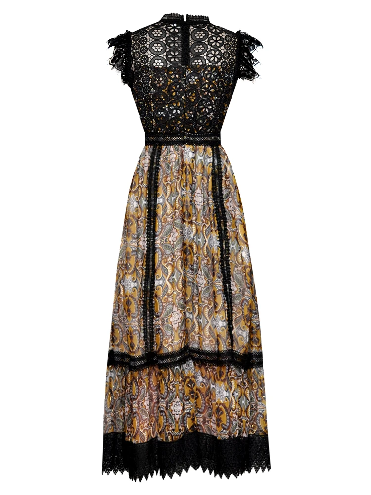 Высококачественное дизайнерское платье для подиума женское винтажное кружевное шифоновое лоскутное Плиссированное длинное платье Vestidos