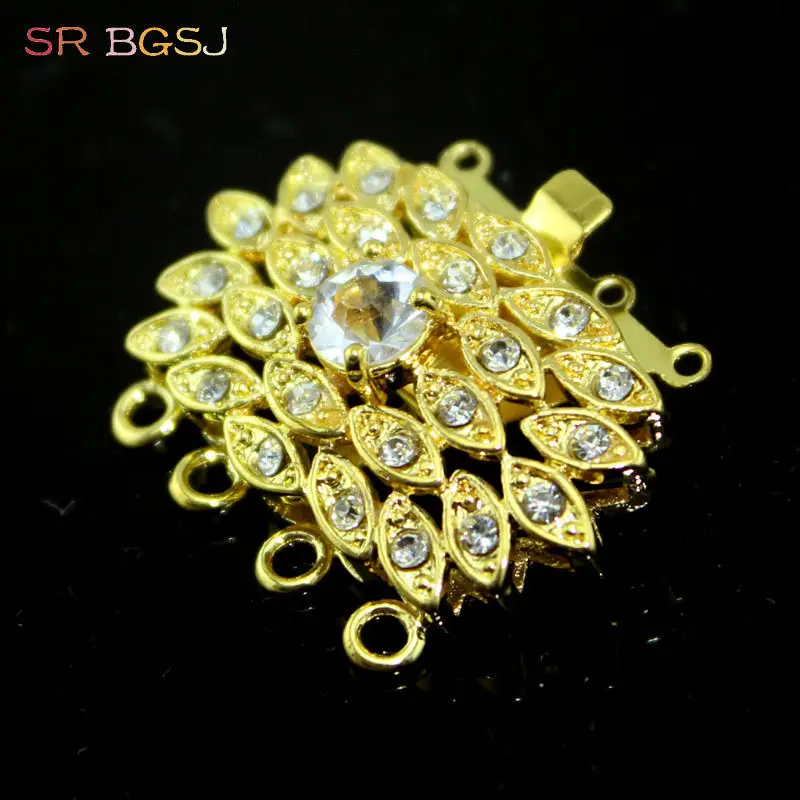 

Free Shipping 18x27mm 4-strands Yellow Gold Plated Rhinestone Box Clasps Jewelry DIY Findings