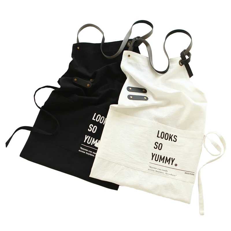 New Nordic Wind Cotton Linen Cooking Kitchen Apron For Woman apron dress flower Shop smock Hairdresser Pocket bib Custom Logo