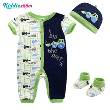 Комплекты летней одежды для маленьких мальчиков, комплекты одежды для новорожденных, милые Детская одежда для малышки, одежда для малышей, Шапочка+ боди+ носки, Комбинезоны для маленьких девочек
