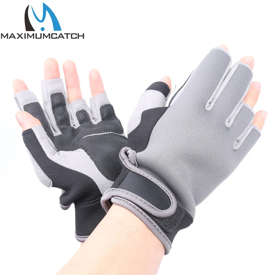 Metade do Dedo Luvas de Pesca de Neoprene à Prova Luvas de Pesca Maximumcatch Elástico Dwaterproof Água Anti-deslizamento Preto & Cinza Cor 1 Par 2 Maximumcatch 1 par metade do dedo elástico