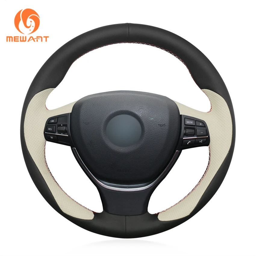 

MEWANT Black Beige Leather Hand Sew Comfortable Car Steering Wheel Cover for BMW F10 2014 520i 528i 2013 2014 730Li 740Li 750Li