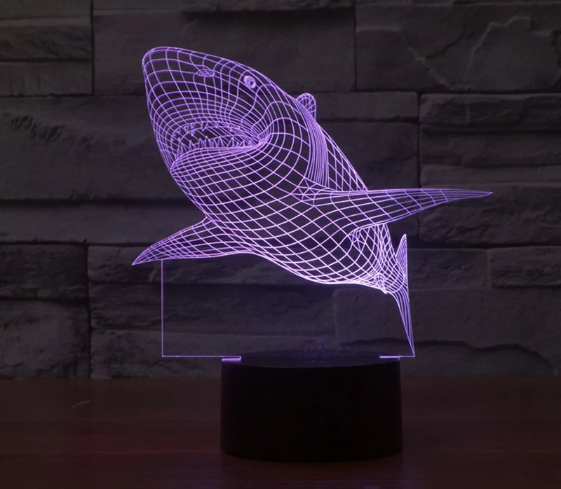 Акула красочный визуальный стерео свет светодиодный градиент 3D свет сенсорная зарядка визуальный свет красочная лампа ночник