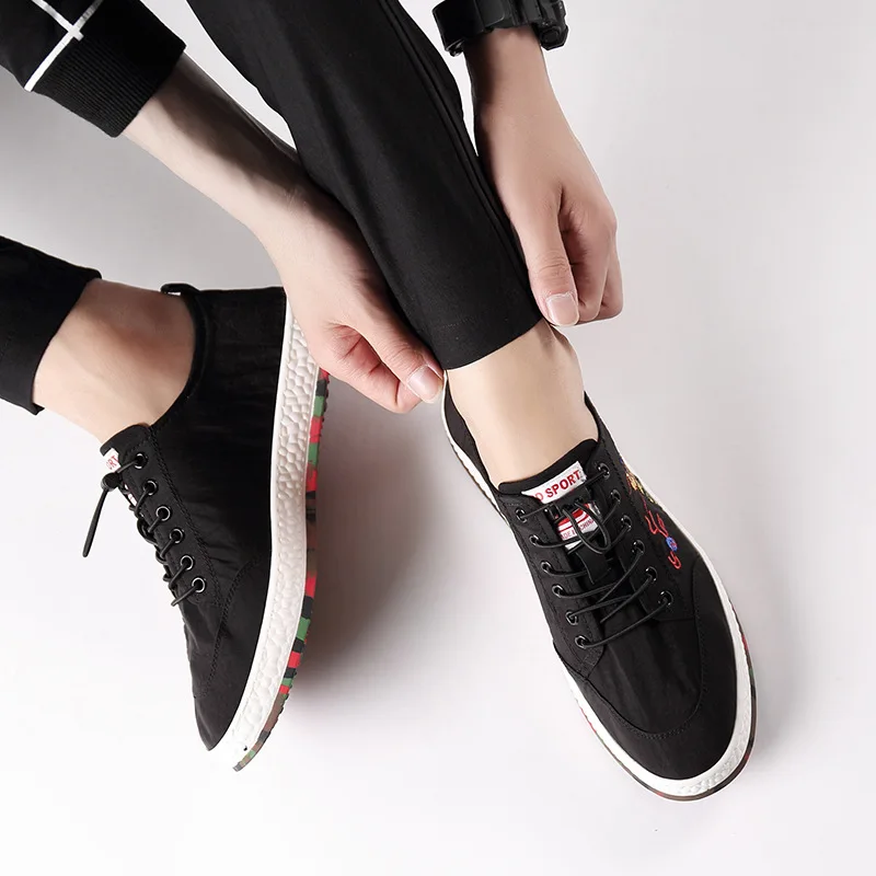 Explosões Sapatos Tênis Quente Da Ocasional Calçados Bordados Homens Tendência Belos Esportivos Moda Respirável black Lona Dos Red De wwSr8p