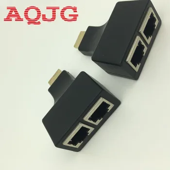 

1 Pair Full HD 1080P HDMI To Dual RJ45 Network Cable Extender adapter by Cat 5e / 6 Cable Up to 30 Meters for HDTV HDPC STB AQJG