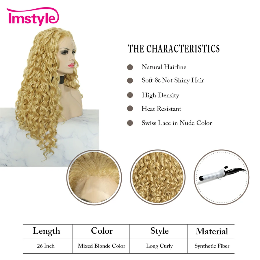 Imstyle кудрявый парик блонд синтетический на кружеве длинные парики для женщин