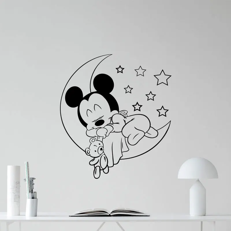 

Mickey Mouse With Star Baby Sleeping Wall Decal Cute CartoonVinyl Sticker Nursery Decor Home Decoration For Baby DIY Murals NR41