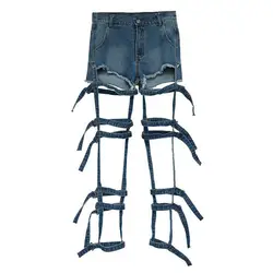 Ремни полые потертые джинсы Съемная два шорты женские лето 2018 Рваные джинсы Высокая талия джинсы бойфренд джинсы для Для женщин