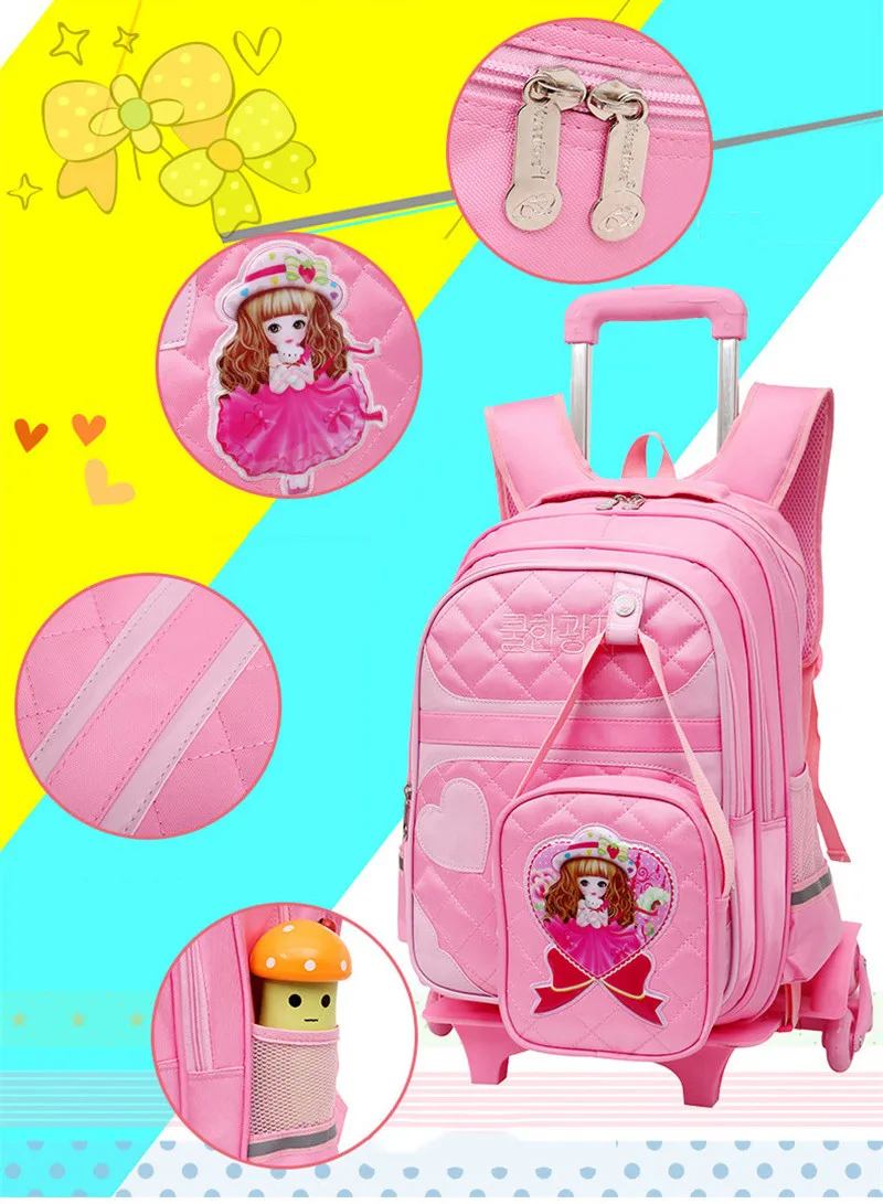 Марка Тележка школьный рюкзак для детей колесиках Чемодан сумки для девочек дети колесо школьный Студент Съемная рюкзаки