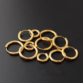 

Fashion Women Circle Pendientes Color Rose Gold Black Blue Color Titanium Steel Round Loop Handles Hoop Huggie Earrings Jewelry