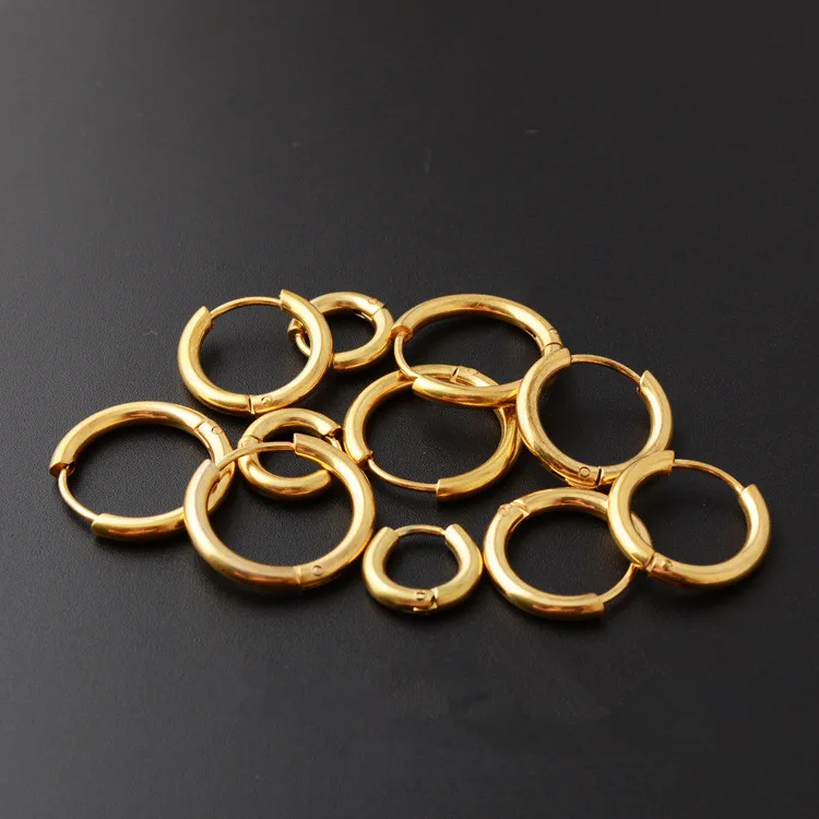 

Fashion Women Circle Pendientes Silver Rose Gold Black Blue Color Titanium Steel Round Loop Handles Hoop Huggie Earrings Jewelry