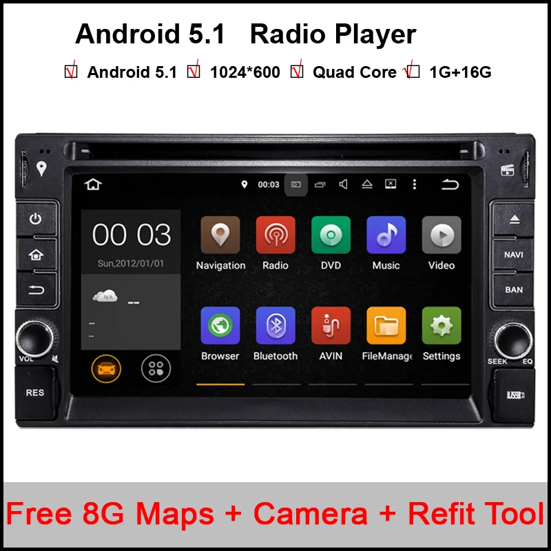 

2 Din Android 5.11 Car DVD GPS Universale Stereo Radio Player 6.2 inch Quad core 1.6G Touch double 2din With DAB+3G WIFI