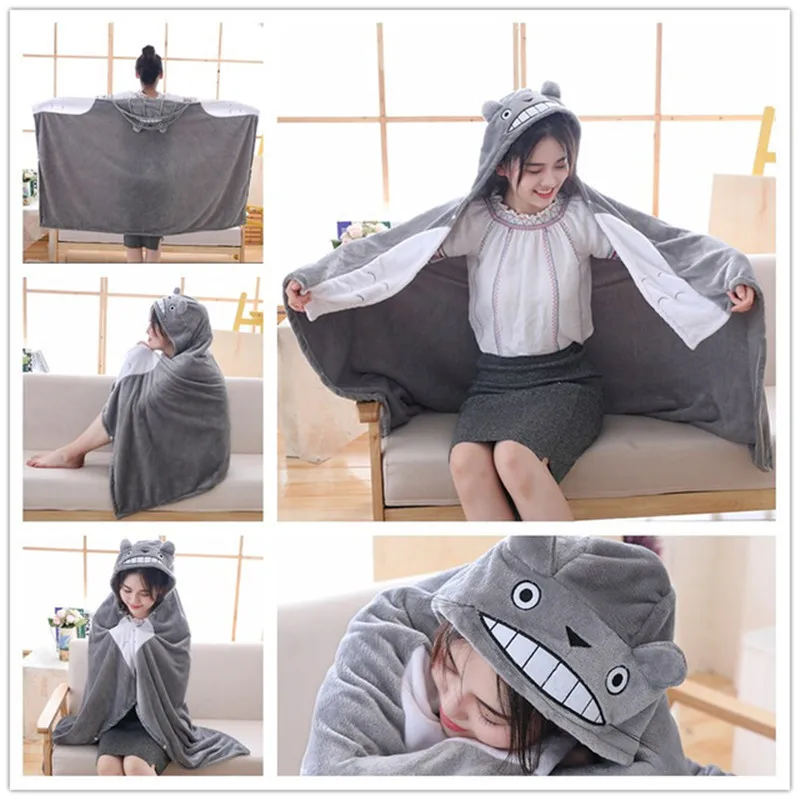 

Plush toy Totoro Mantissas Cape Lounged Blanket Air Conditioning Blanket Dual Coral Fleece Creative Birthday Gift