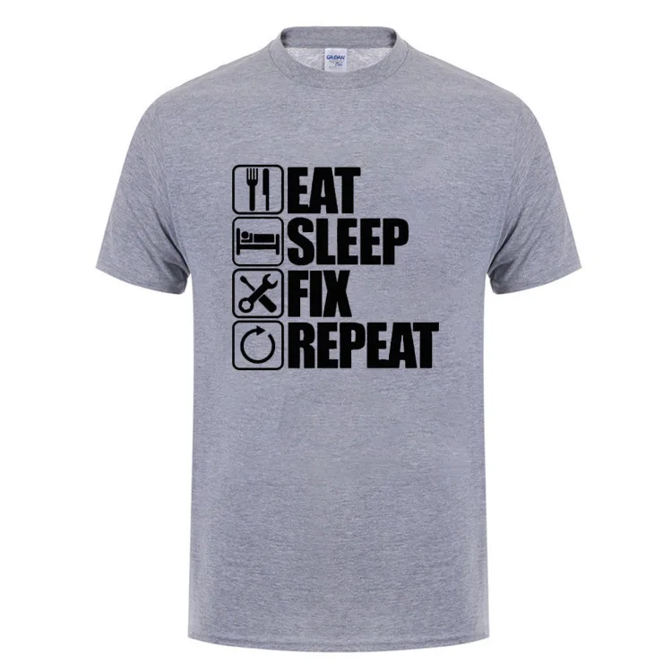 Eat Sleep Fix повторный механик инженер футболка Забавный подарок на день рождения