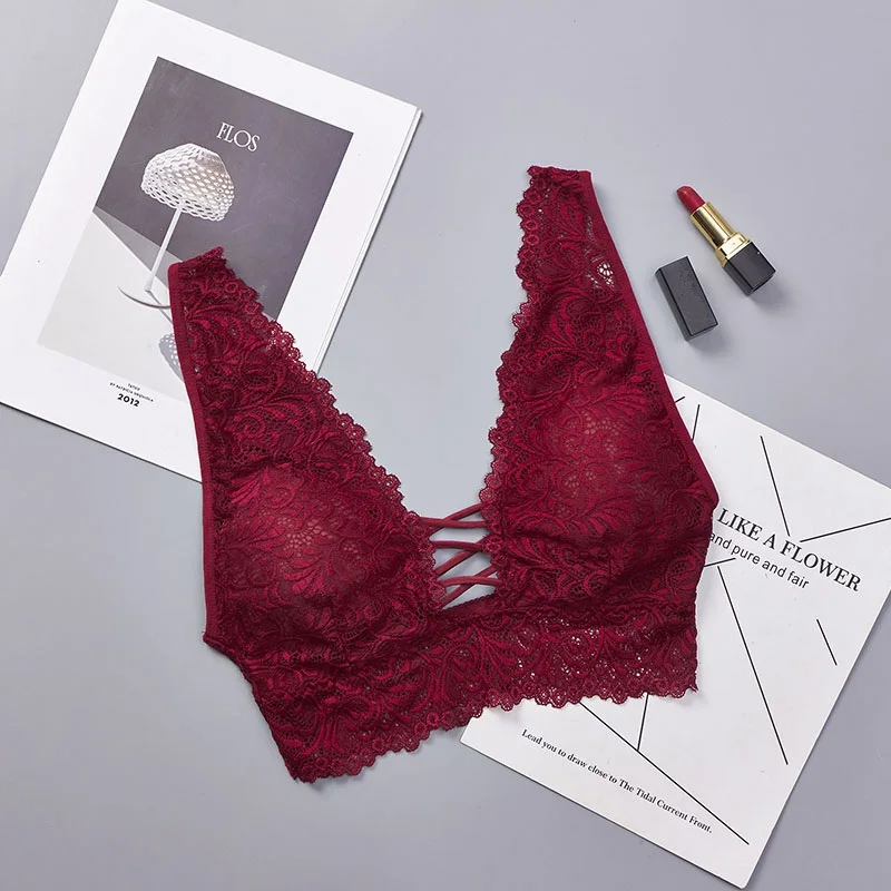 Сексуальные кружева Bralette Лифчики майка Для женщин глубокий v-образный вырез сзади крест белье без косточек белье бюстгальтер T6