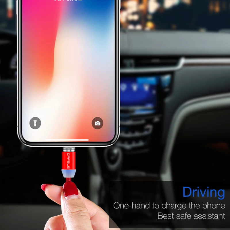 CAFELE Магнитный usb type-C Micro кабель для iPhone X XS Max Xr 8 7 6 6s Plus кабели светодиодный usb type-C штекер провода для samsung S10 S9