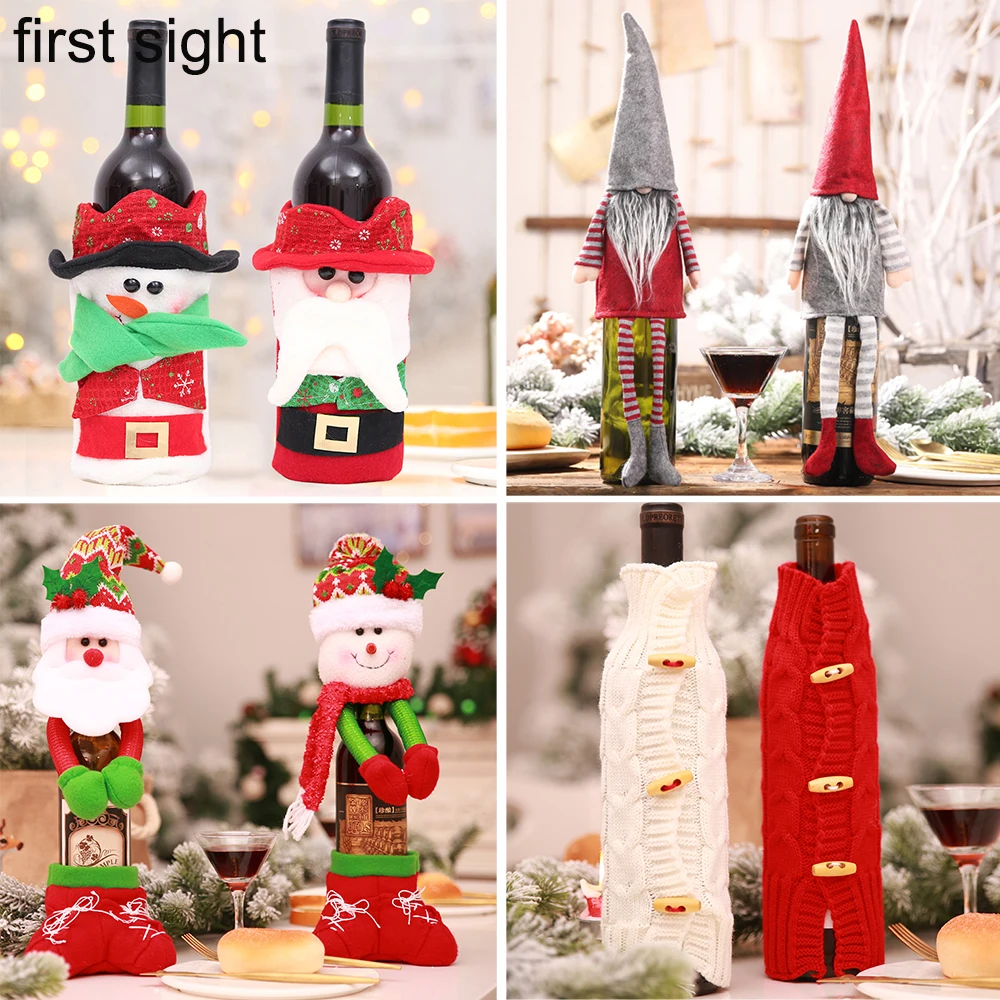 

Christmas bottle set, Christmas gift party knit decorative red wine bottle gift, table wine bag restaurant holiday dress up