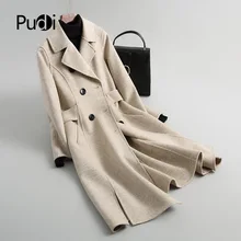 PUDI A38016 Женская Осенняя/зимняя новая модная шерстяная однотонная куртка дамское длинное стильное шерстяное пальто с карманами для отдыха