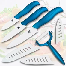Keramik messer set 3 “schäl 4” utility 5 “fleischmesser küchenmesser mit einem scharfen weiß + blau schäler koch werkzeuge messer set