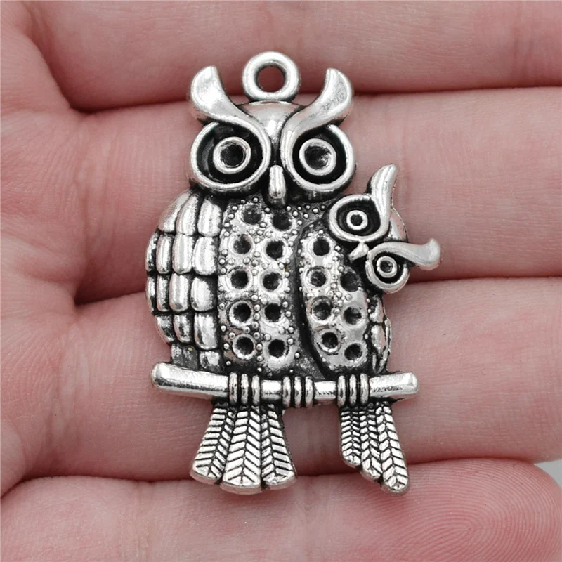 

2pcs 43*28mm Antique Silver Baby Mother Animal Big Owl Charms Pendant Jewelry Making Vintage Charms Fit DIY Bracelet Necklace