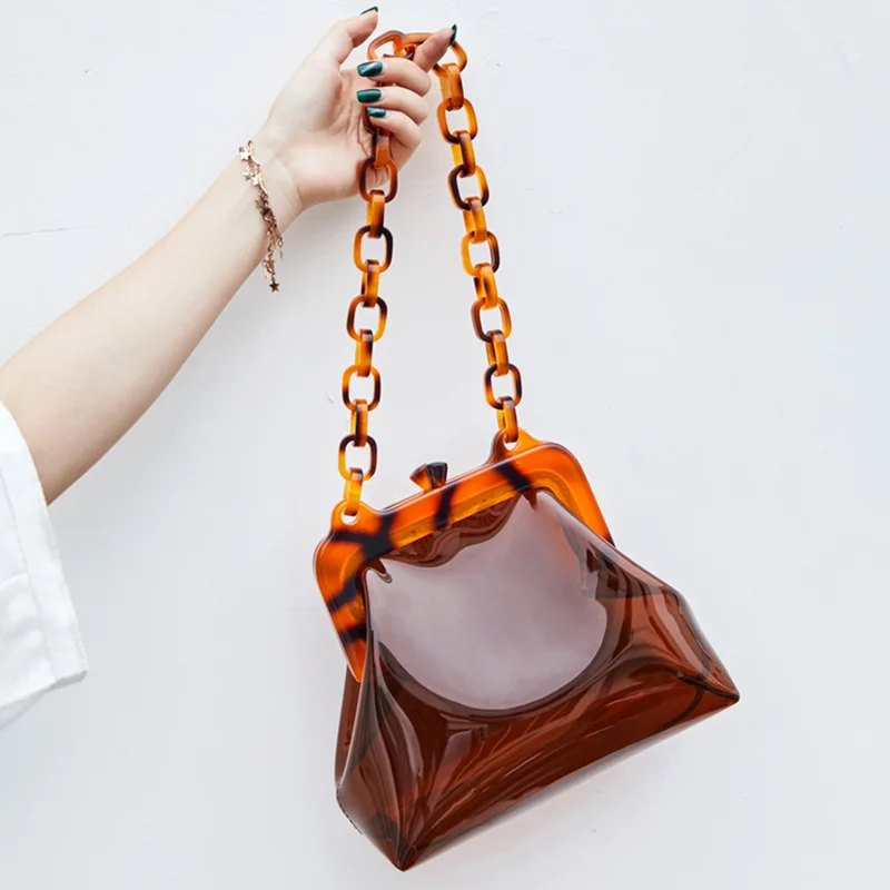 

Clear Transparent Jelly Women Shoulder Bag Acrylic Chains Women Handbags Fashion PVC Females Messenger Bag Small Lady Shell Bags