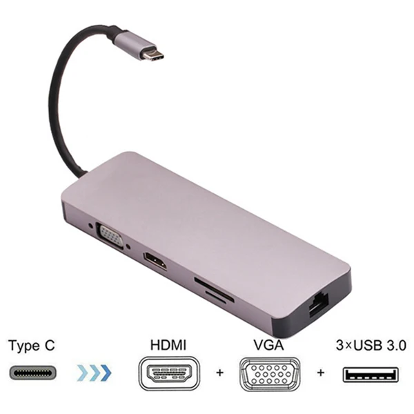 9 в 1 Тип C для питания 4K видео Hdmi Tv Vga 1000 Мбит/с гигабитный Ethernet Lan кабель адаптер 3 Usb