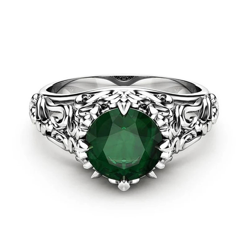 Gothic Green Crystal Cubic Zirconis Wedding Ring With White Silver Color CZ Stone Rings for Women Party Jewelry Gift anillos