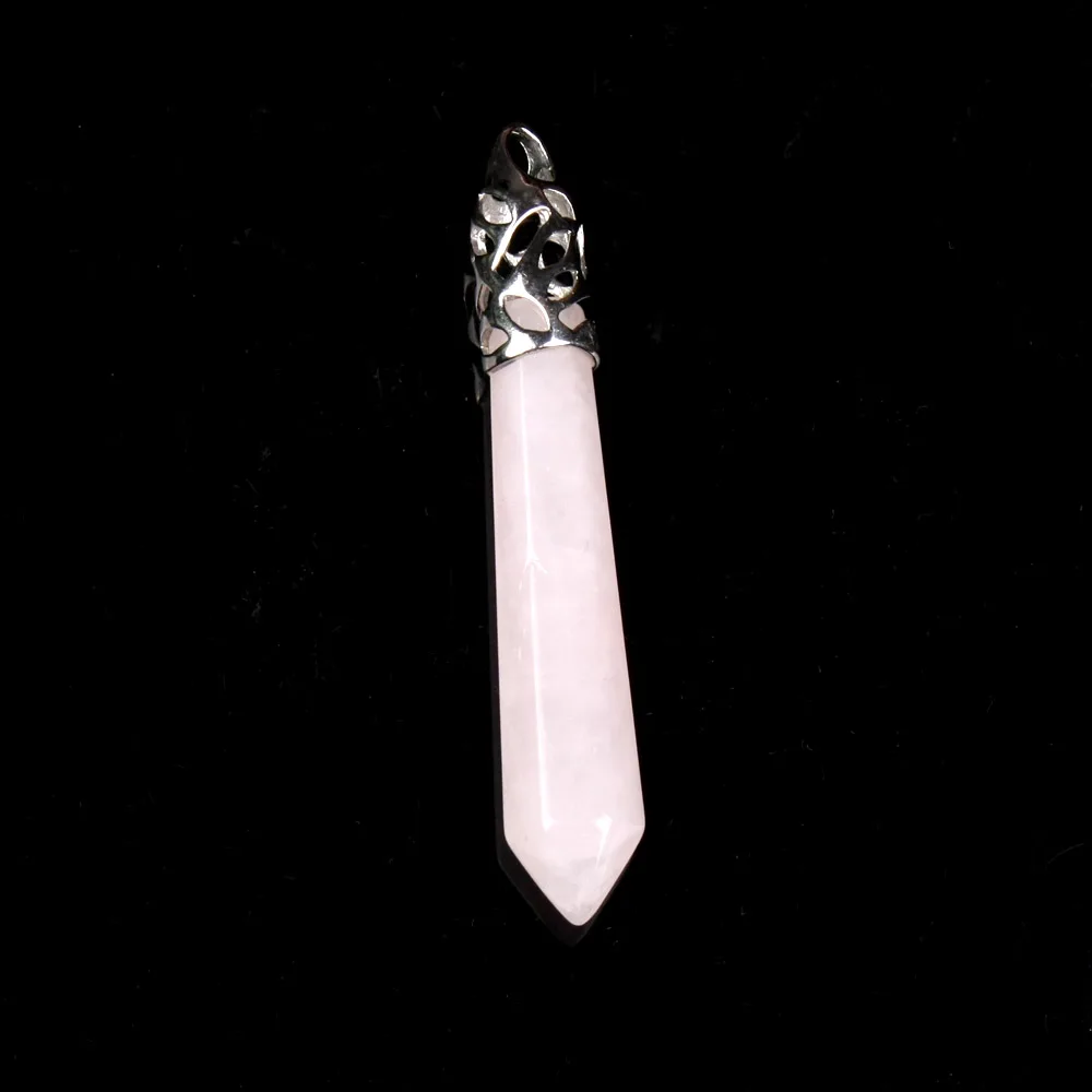 Лот 10 комплектов женская классика розовый кристалл кварца камень шестиугольник маятник бусины кулон в форме колонны - Окраска металла: pink crystal
