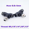 GOGO Air t corner joint 3 way pipe connector 6mm thread M5 1/8