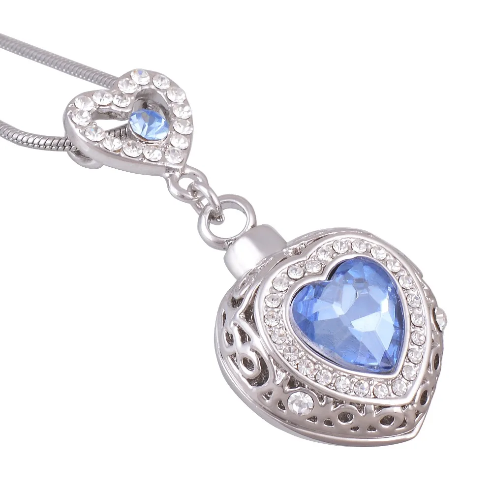 Women Jewelry Blue Ocean Stones Ashes Urn Cremation Pendant Necklace Opens Locketin Pendant