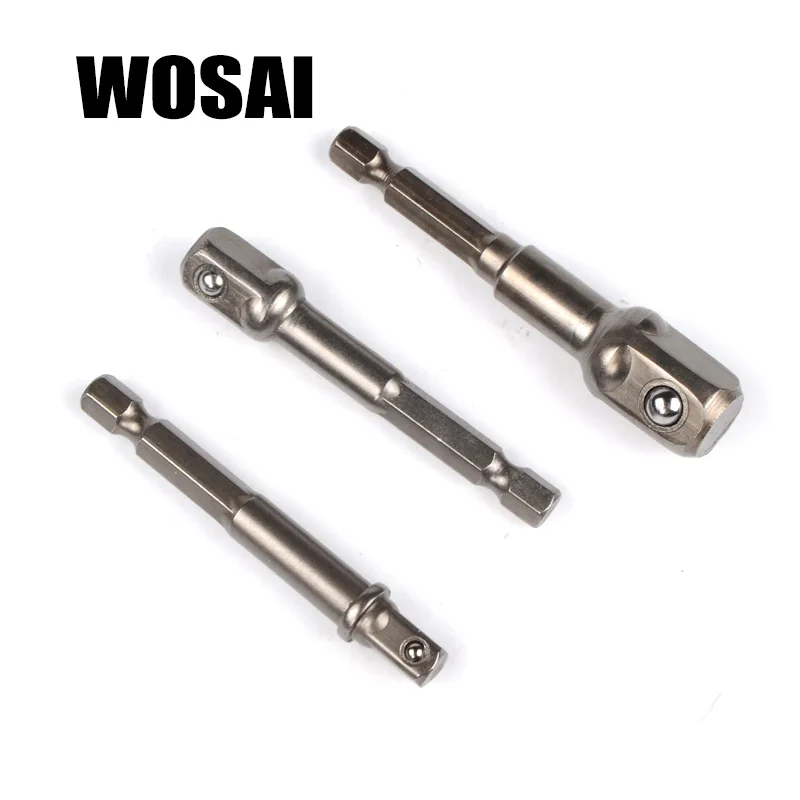  WOSAI 3pcs Chrome Vanadium Steel Socket Adapter Set Hex Shank 1/4