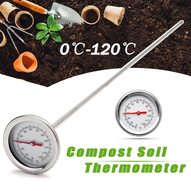 Doersupp 1Pcs 0 120 Degree 50cm Premium Stainless Steel Compost Soil Thermometer Soil Monitor
