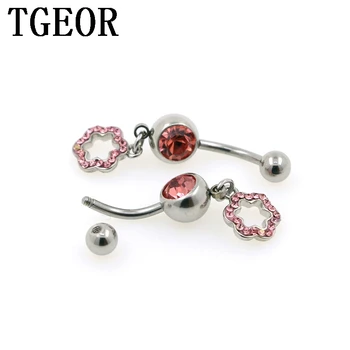 

Hot wholesale 1.6*11*5/8 mm 20pcs dangle flower gem crystals navel ring Stainless Steel belly button ring free shipping