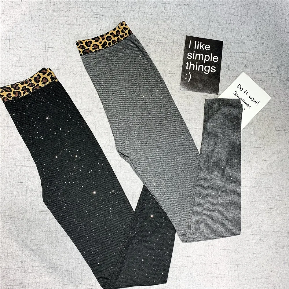 

leopard sequined leggings women spring summer thin high waist bling skinny leggins ladies black glitter slim ribbed legins girls