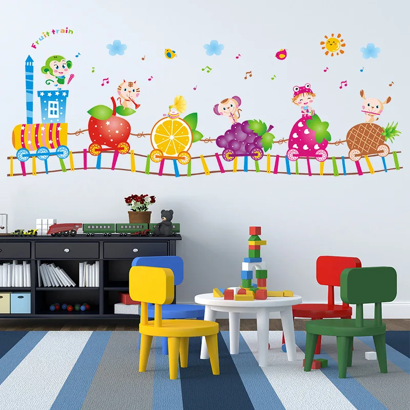 Us 3 84 23 Off Cartoon Fruit Train Wall Stickers For Kids Room Children Bedroom Nursery Home Decoration Vinyl Removable Art Murals Wall Decals In