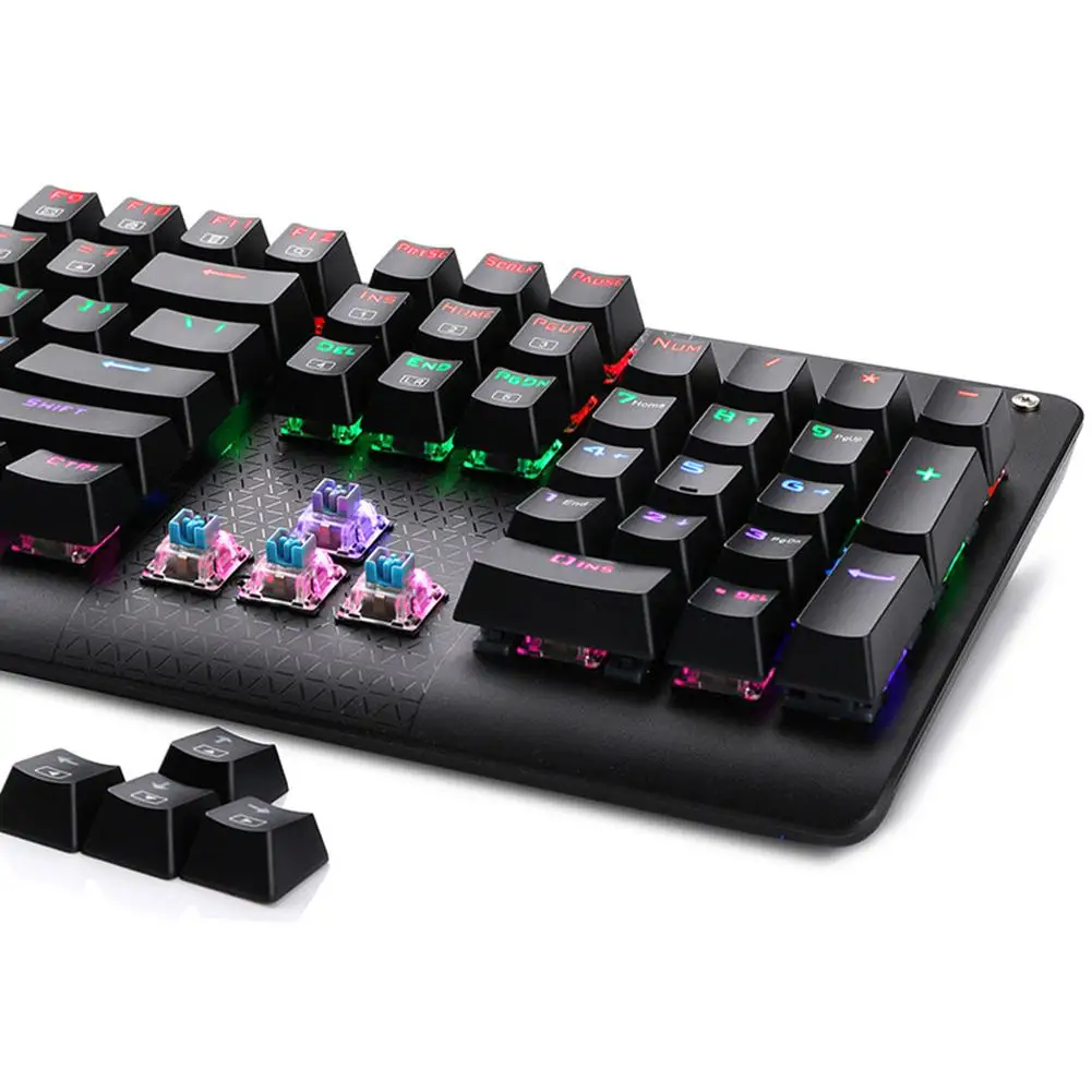 Игровая механическая клавиатура, полная 104 клавиш, без коллизии, E-sports, плагин, защита от пыли, водонепроницаемый синий переключатель, механическая клавиатура