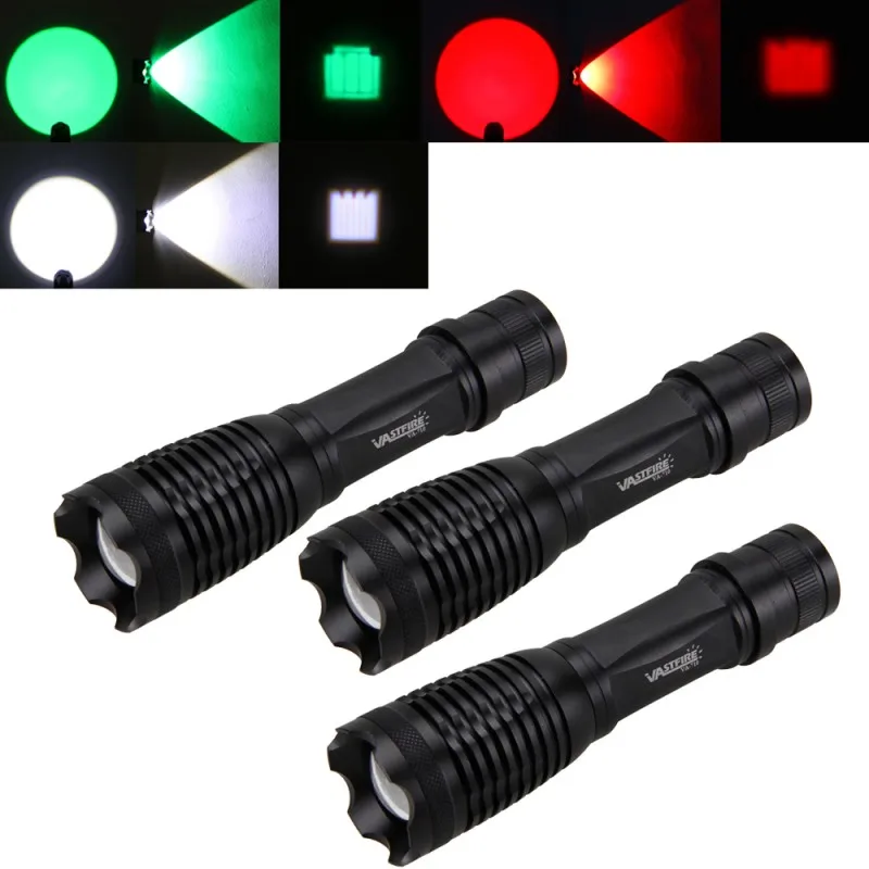 

Adjustable Zoomable 1 Mode 5000LM Green Red White Color LED Tactical Flashlight Torch Lamp by 18650/3xAAA