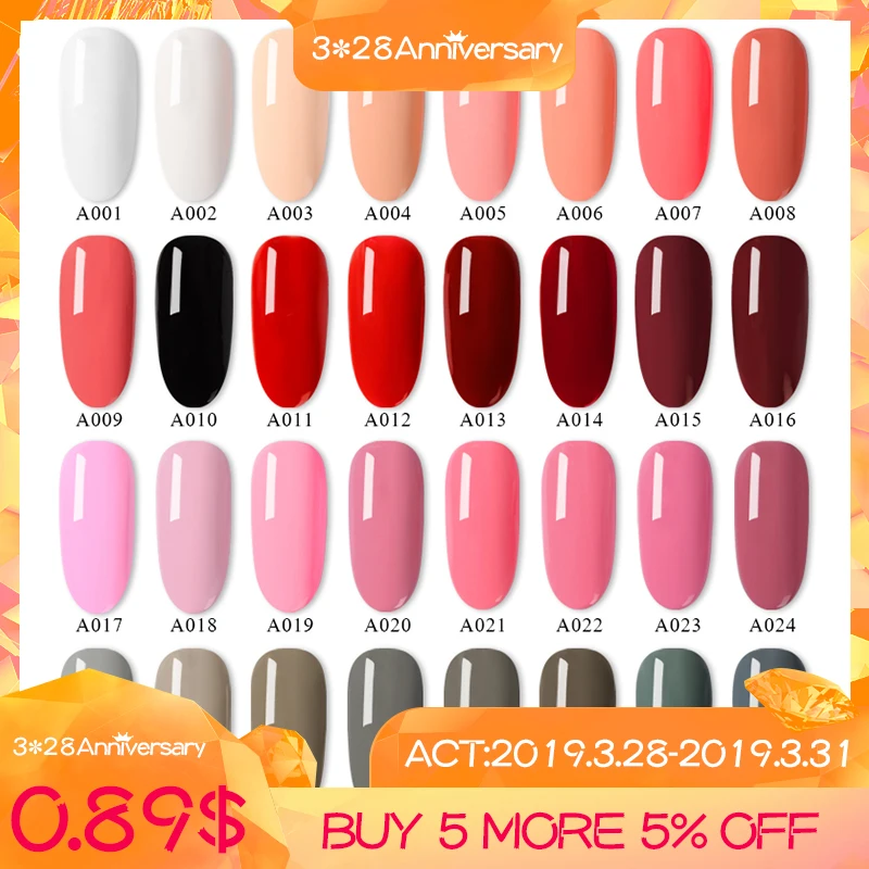 RBAN مسمار 7 مللي UV جل ورنيش مسمار البولندية 296 الألوان ل مانيكير شبه الدائم الهجين رسومات أظافر قبالة رئيس الأبيض هلام مسمار البولندية