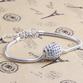 

Silver Plated Lobster Clasp Link Bracelets Fashion Snake Chain Bracelets with Rugby Charm beads