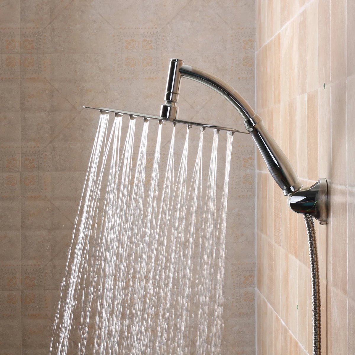 

Xueqin 10Inch Chrome Silver Stainless Steel Rainfall Shower Head Panel Over-Head Top Shower Sprayer Square Bathroom