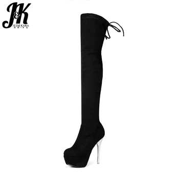 

JK High Heels Flock Woman Long Boot Ladies Stiletto Over The Knee Boot Fashion Platform Stretch Female Shoes Autumn Women