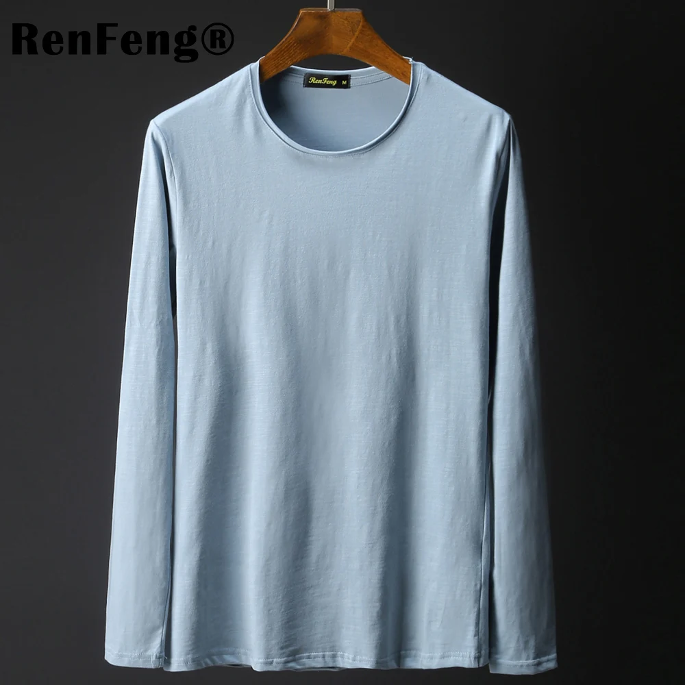 Bamboo cotton autumn long-sleeved t-shirt men's V-neck solid color white bottoming shirt men's clothing Undershirt Man Underwear (5)