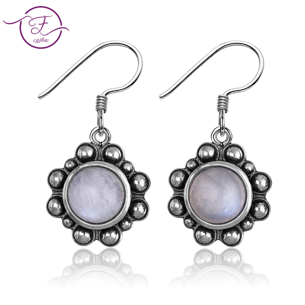 

2019 New Listing S925 Sterling Silver Pendant Earrings 6MM Natural Moonstone Earrings Cute Korean Style Wedding Party Wholesale