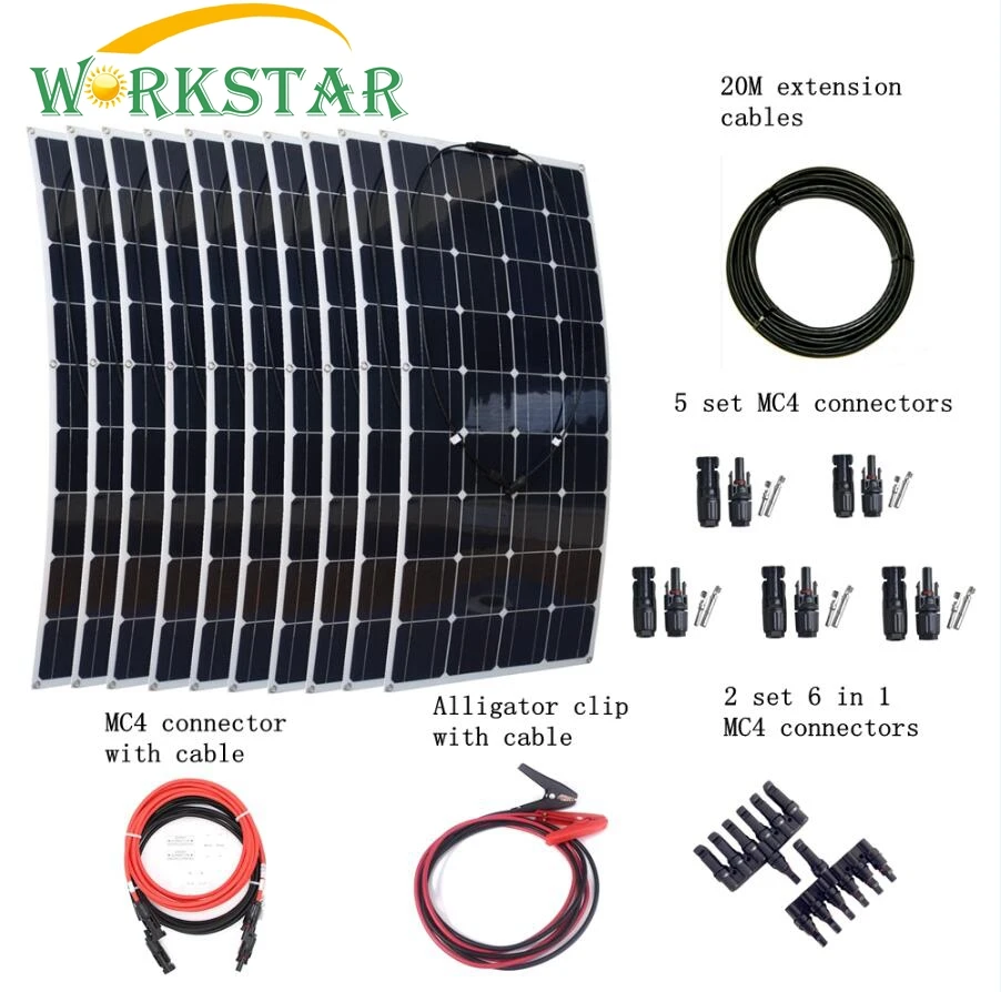

10pcs Mono 100w Solar Panels Modules with MC4 Connectors and Cables House Use Off Grid 1000w Solar System Factort Price