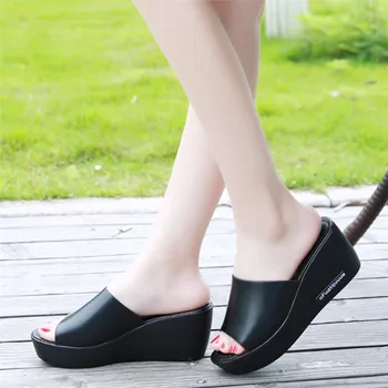

2019 hot sale slope with fish mouth sandals thick bottom slippers female summer fashion casual shoes women's platform