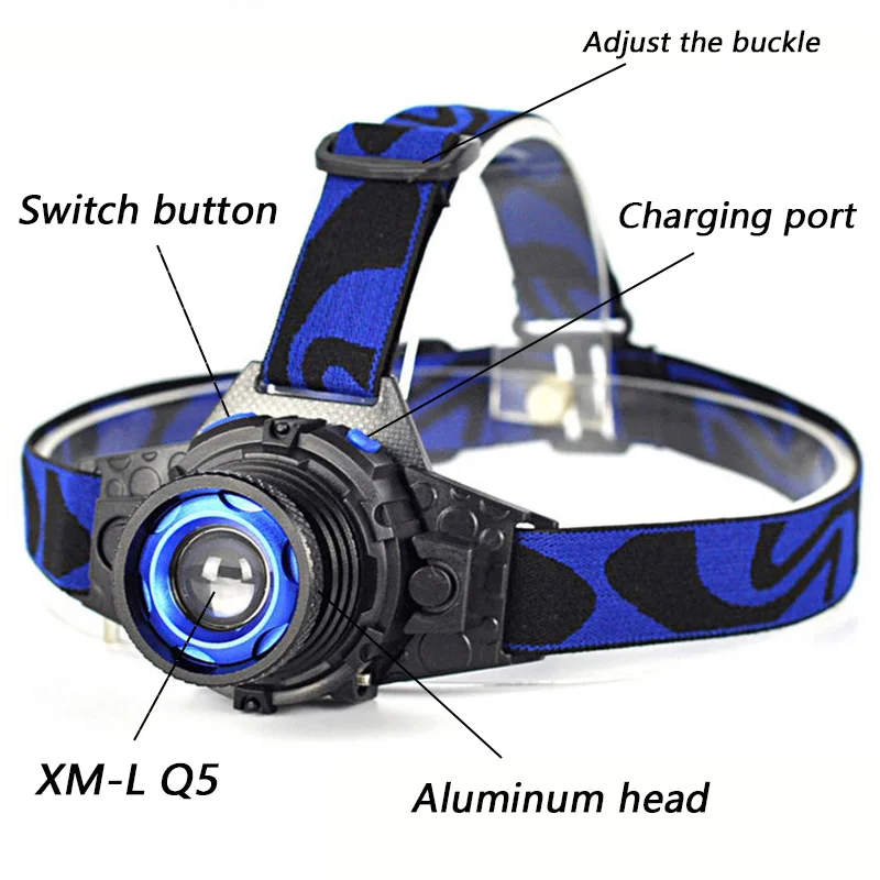 Litwod Z302308 Q5 Led Bright Headlamp Head Light Head Flashlight LED Headlight Build-in Rechargeable Battery Head Lamp Zoomable