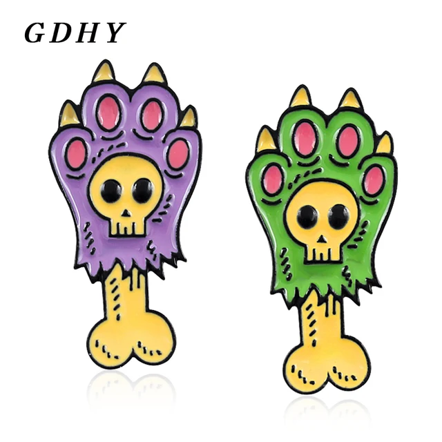 Best Price GDHY Cat Paw Zombie Paw Skull Brooch Zombie Cat Hand Bone Badge Enamel Pin Backpack Coat Hat Gothic Halloween Jewelry